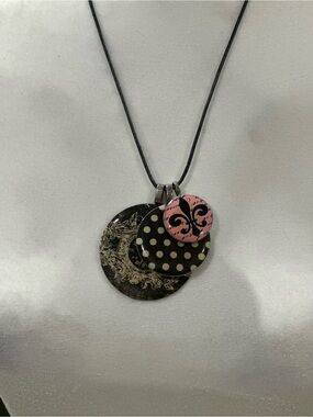 Layered Black and Pink Pendant Necklace - Women Jewelry